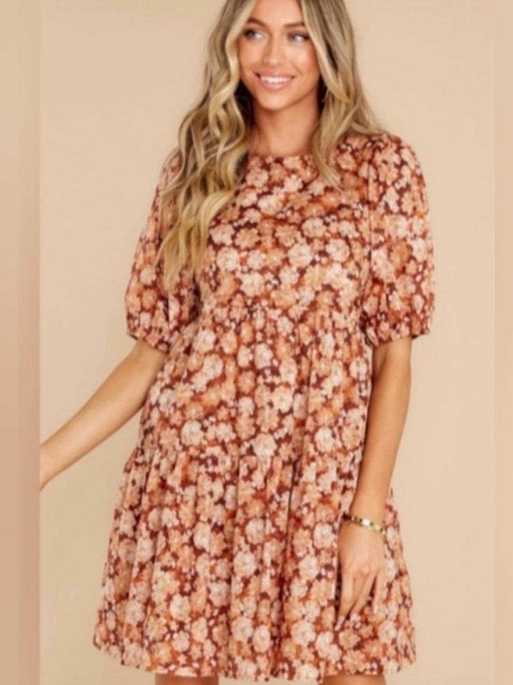 NWT Sofie the Label Floral Bare Back & Bow Babydoll Mini Dress 1/2 Puff Sleeves